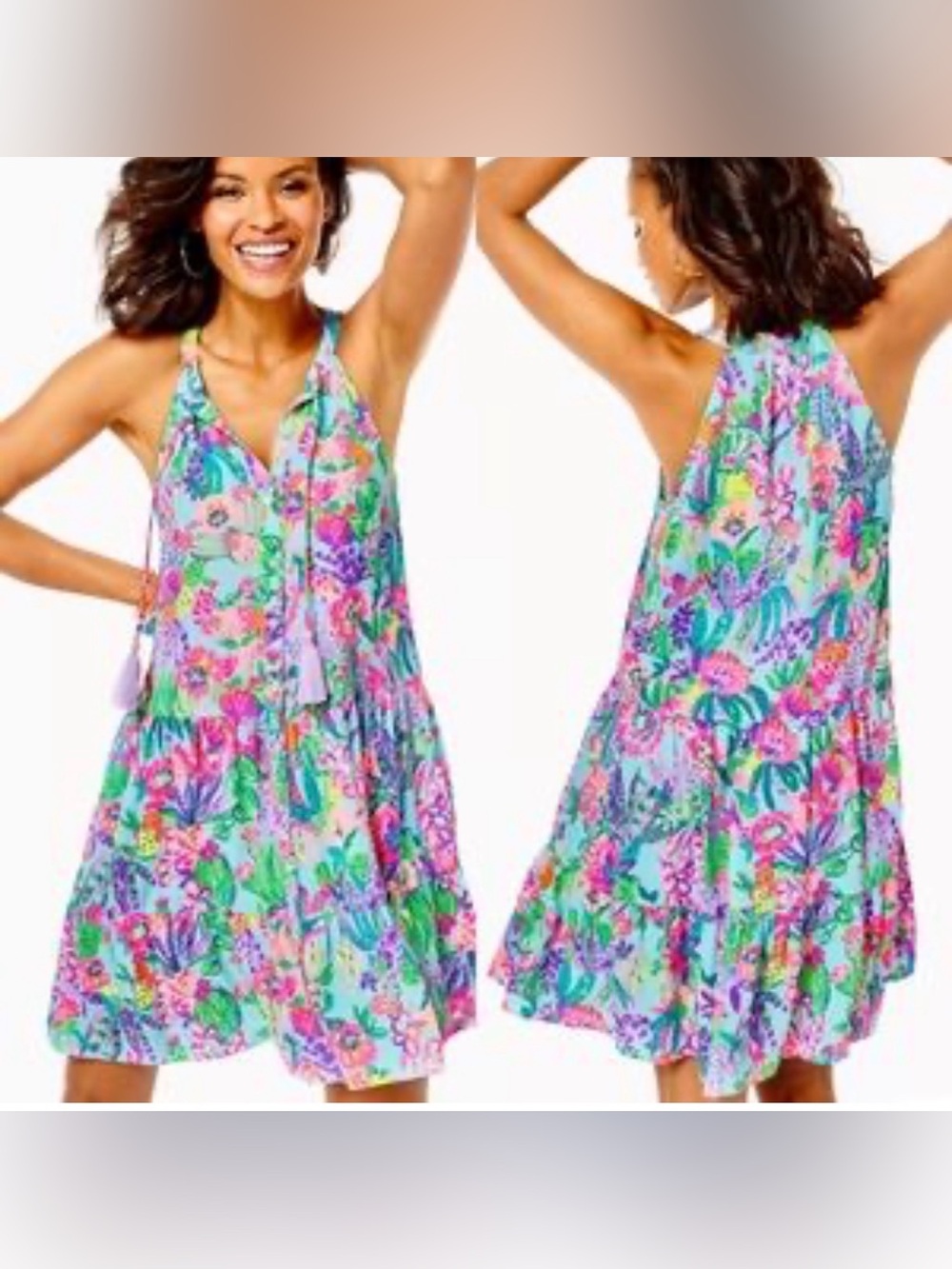 Lilly Pulitzer Pink Floral-Print Sundress with Mint Accents
